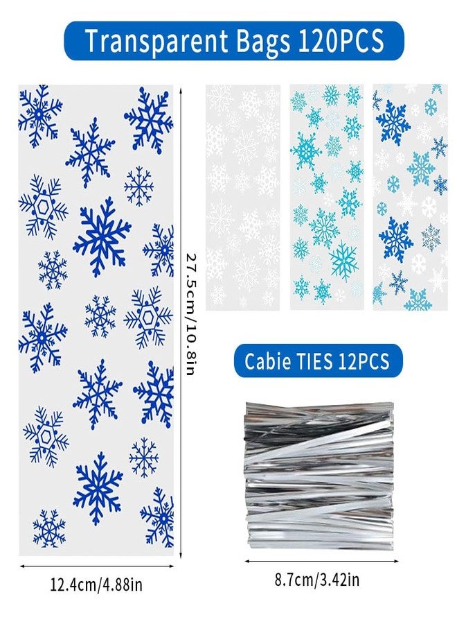 JXITON 120pcs Christmas Snowflake Cellophane Bags,Blue Snowflake Cello Candy Treat Bags Winter Goodie Bags with Twist Ties for Christmas Frozen Party Favor Winter Wonderland Party Favor Supply - Image 2